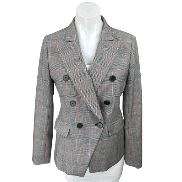 Banana Republic Gray Double Breasted Check Plaid Notch Collar Blazer Jacket Sz 6 - Picture 1 of 5